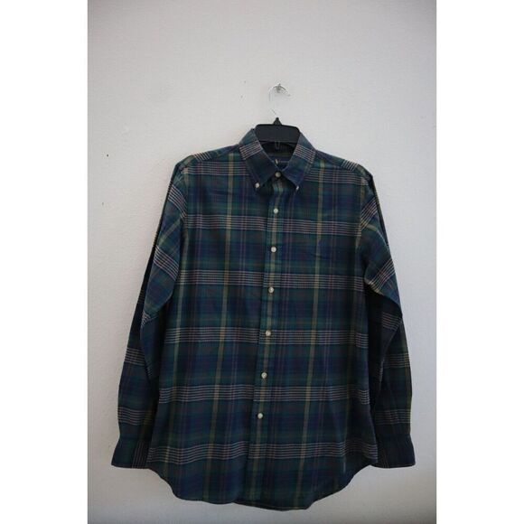 Ralph Lauren Men's Sz S Green/Navy Plaid Custom Fit Button-Up Poplin Shirt - Picture 2 of 6